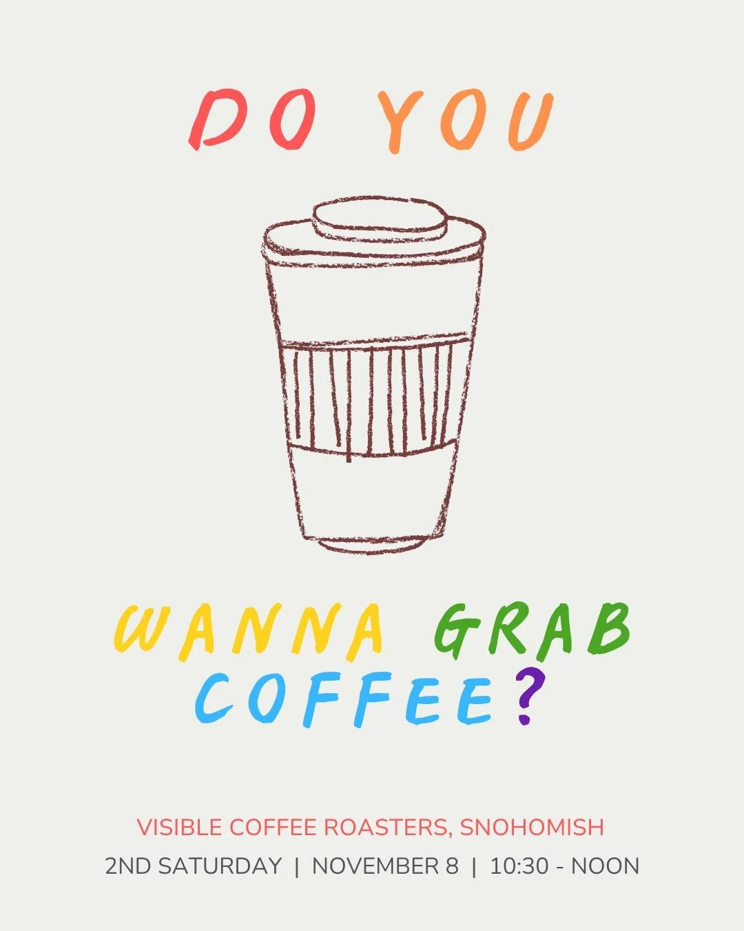 Our next Coffee &amp; Community meetup is happening this Saturday at Visible Coffee Roasters! 💛

Come for great coffee, friendly faces, and queer community vibes. Whether you&rsquo;re new to the area or just want to connect with fellow LGBTQ+ folks,