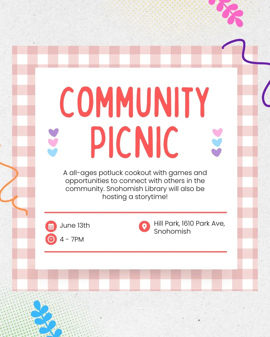 Join us for our Community Picnic! 🌈🧺

This is an all-ages potluck cookout with games, food, and plenty of opportunities to connect with others in the community. Bring a dish to share if you&rsquo;re able, and come enjoy a relaxed afternoon together