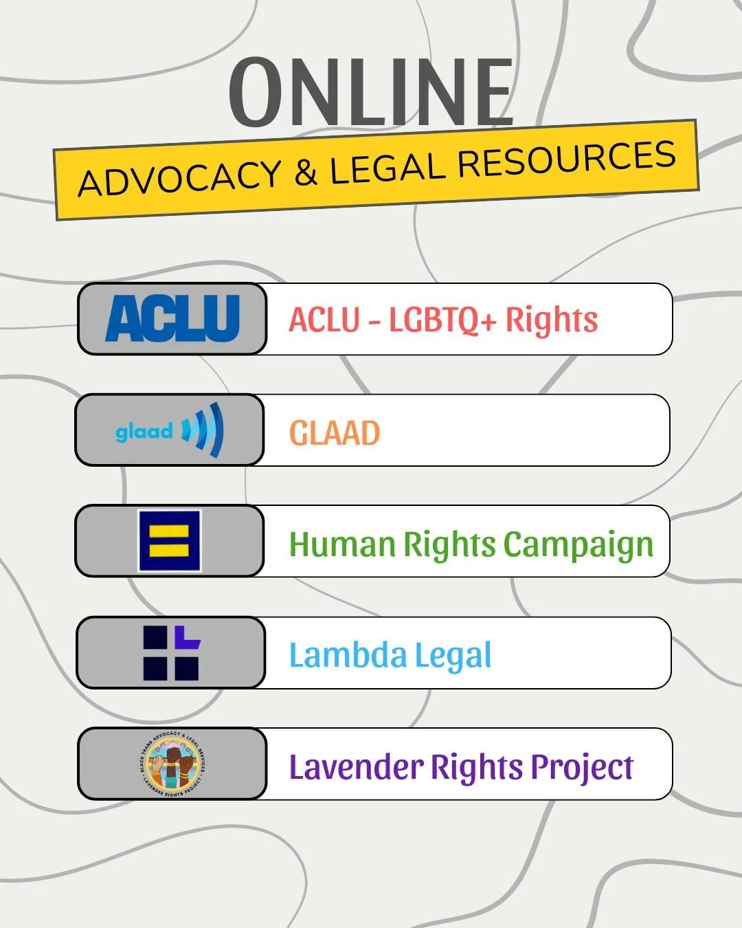 Support is available beyond in-person spaces 🌈

If you&rsquo;re looking for help navigating systems, understanding your rights, or finding support during difficult situations, there are online and legal advocacy resources available to you. These ser