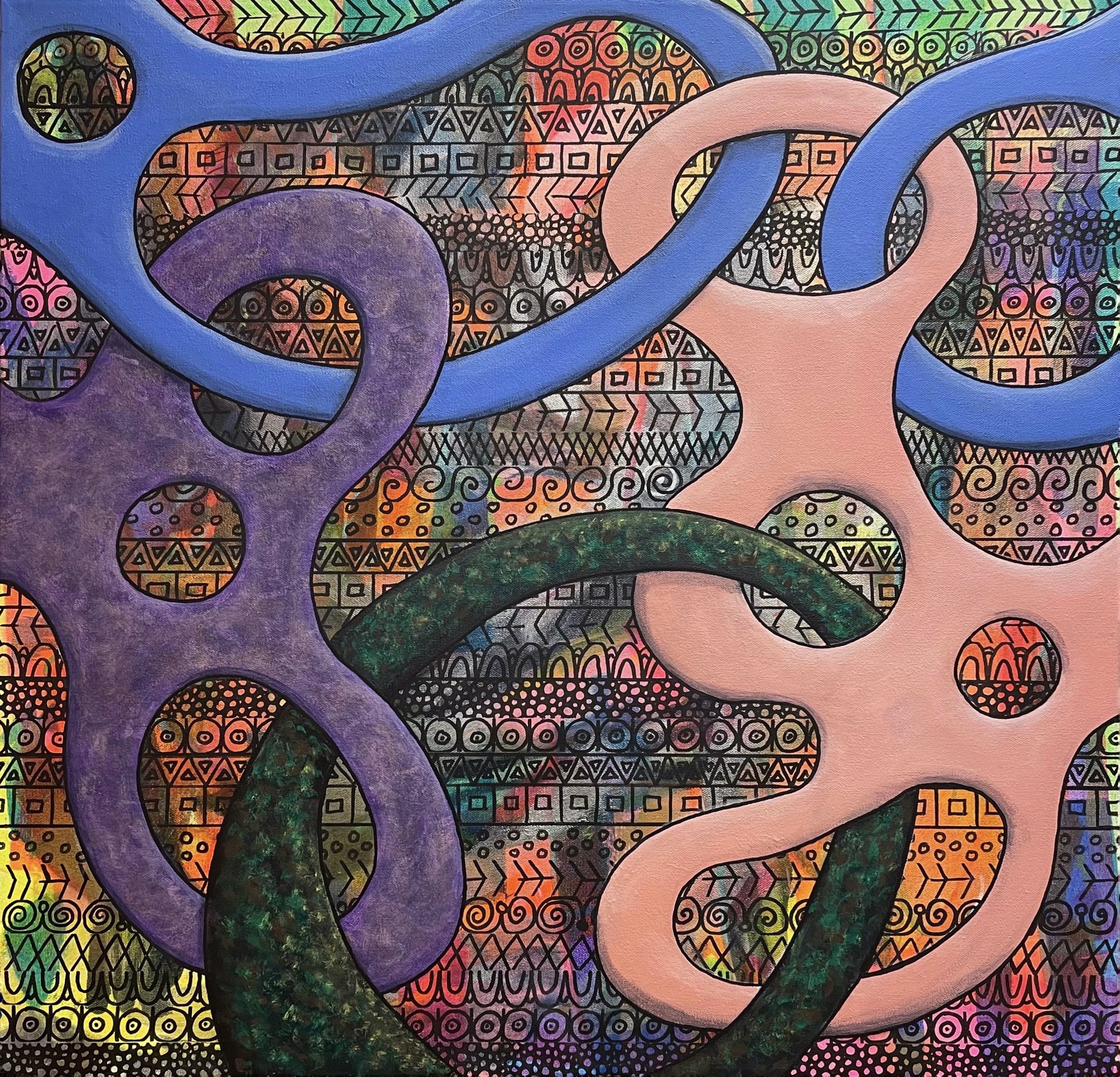 Linkage: Connected Conversation - 2026, acrylic on canvas, 30" x 30"