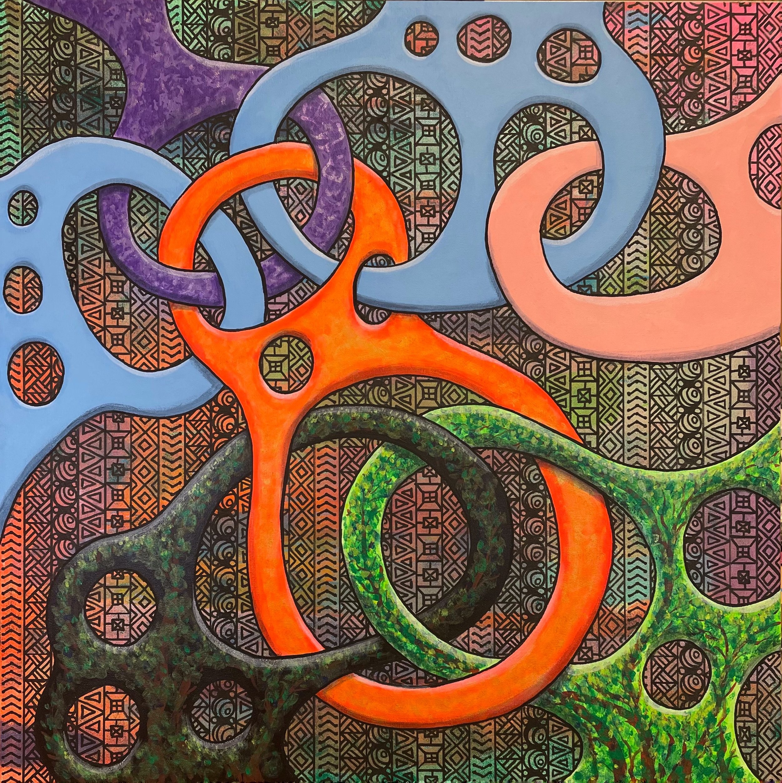Linkage: Between Systems - 2026, acrylic on canvas, 30" x 30"