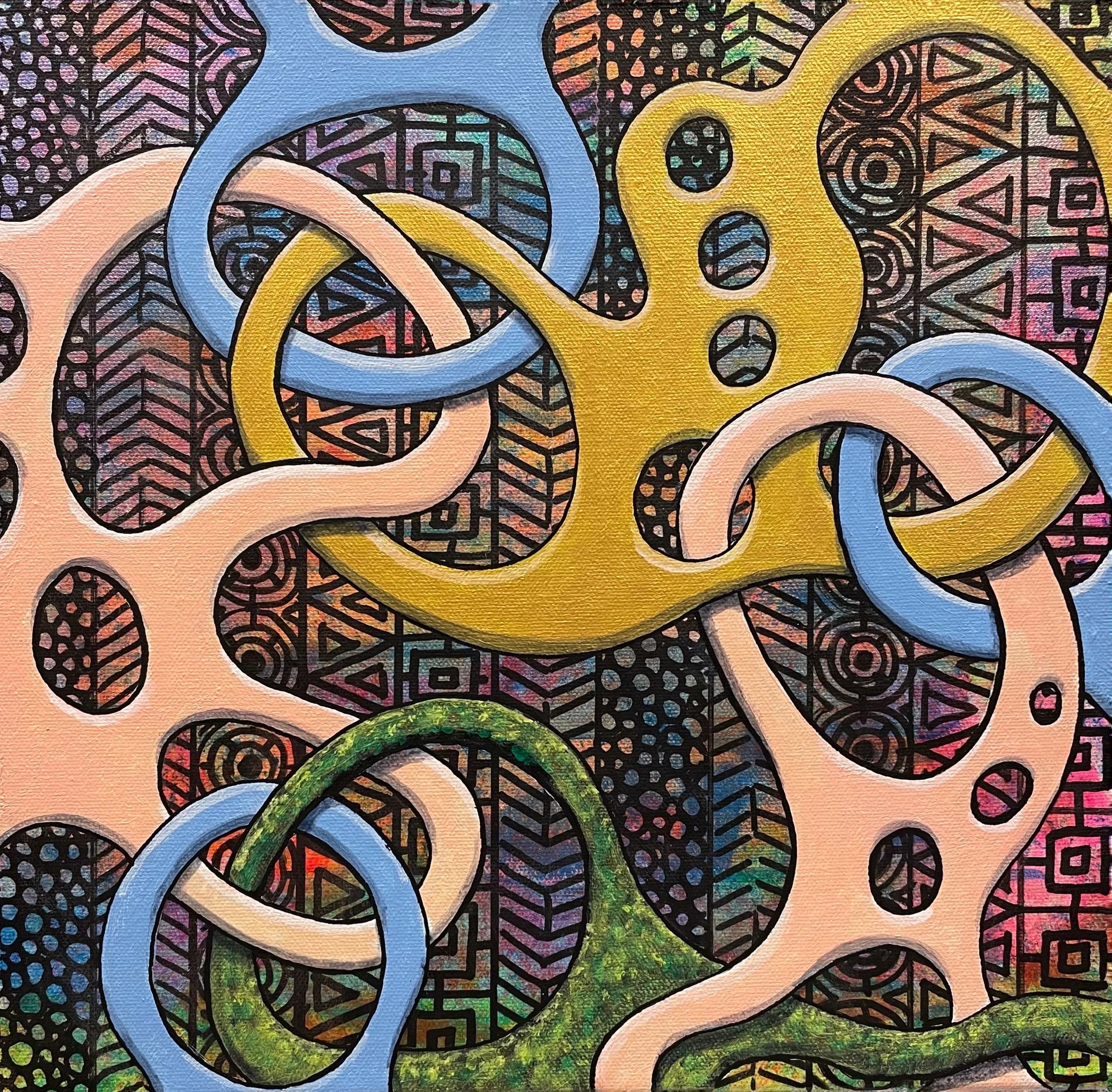 Linkage: Crossing Currents - 2026, acrylic on canvas 12" x 12"