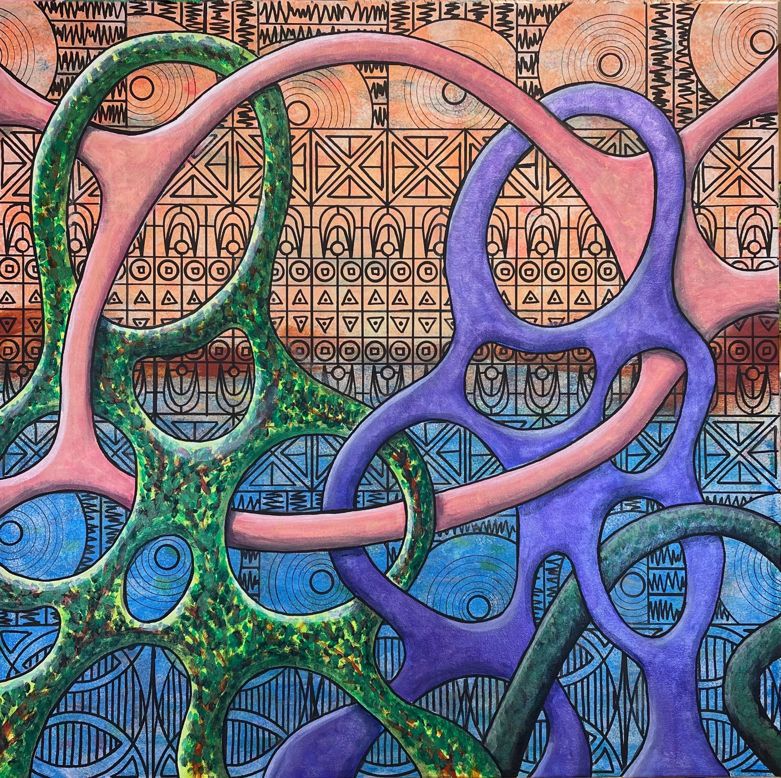Linkage: Daybreak - 2026, acrylic on canvas, 30" x 30"