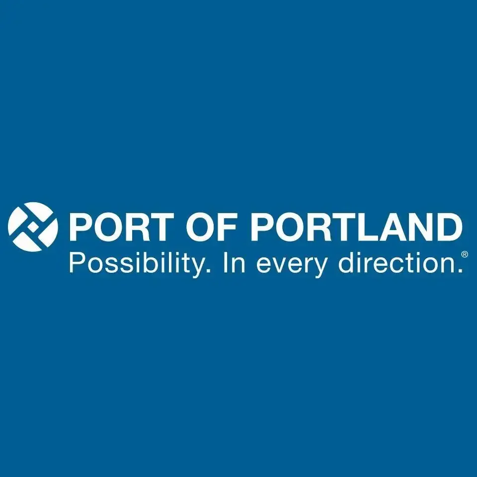 Port of Portland logo with slogan 'Possibility. In every direction.' on a blue background.