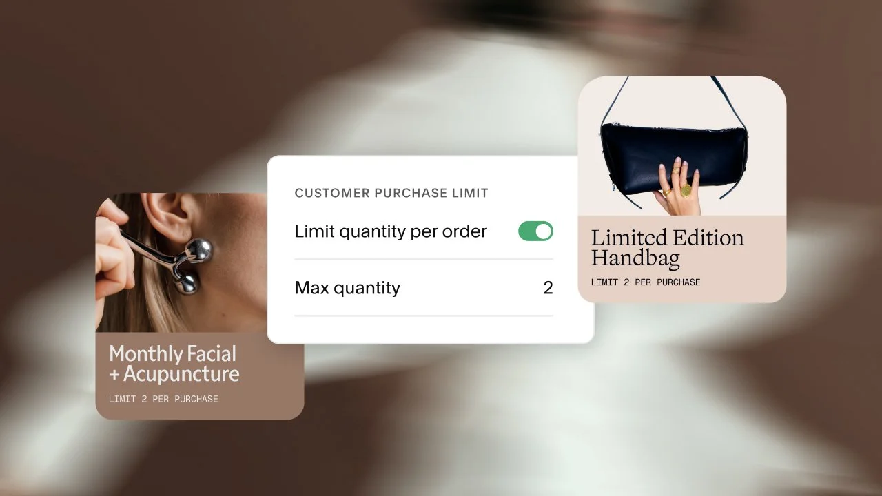Three examples of quantity limits over an abstract background.