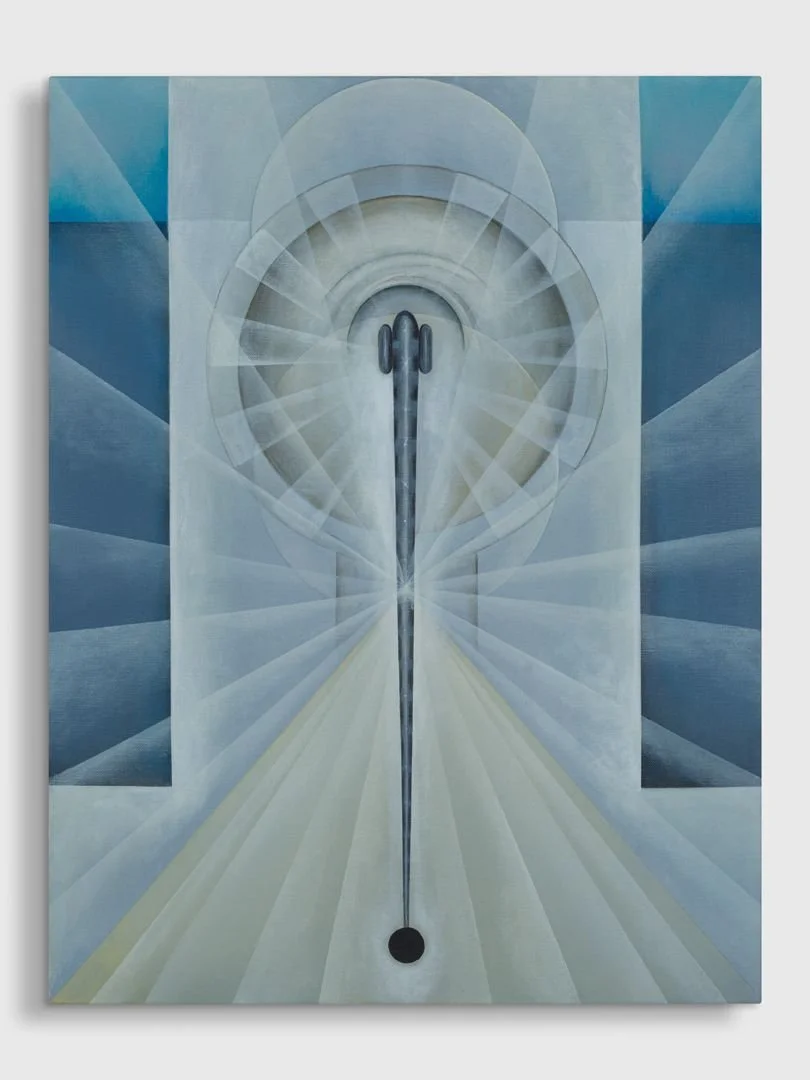 Abstract painting with swirling strokes of purple, blue, green, red, brown, and white colors.