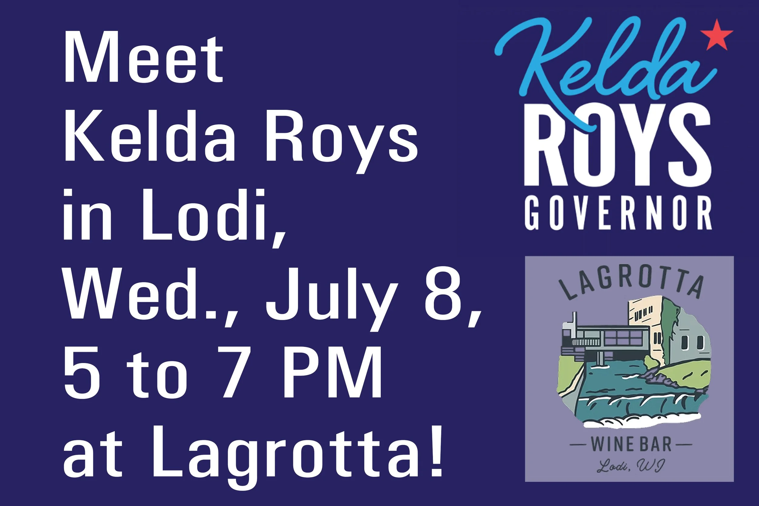 Meet Kelda Roys at LaGrotta in Lodi on Wednesday, July 8, 5-7 PM