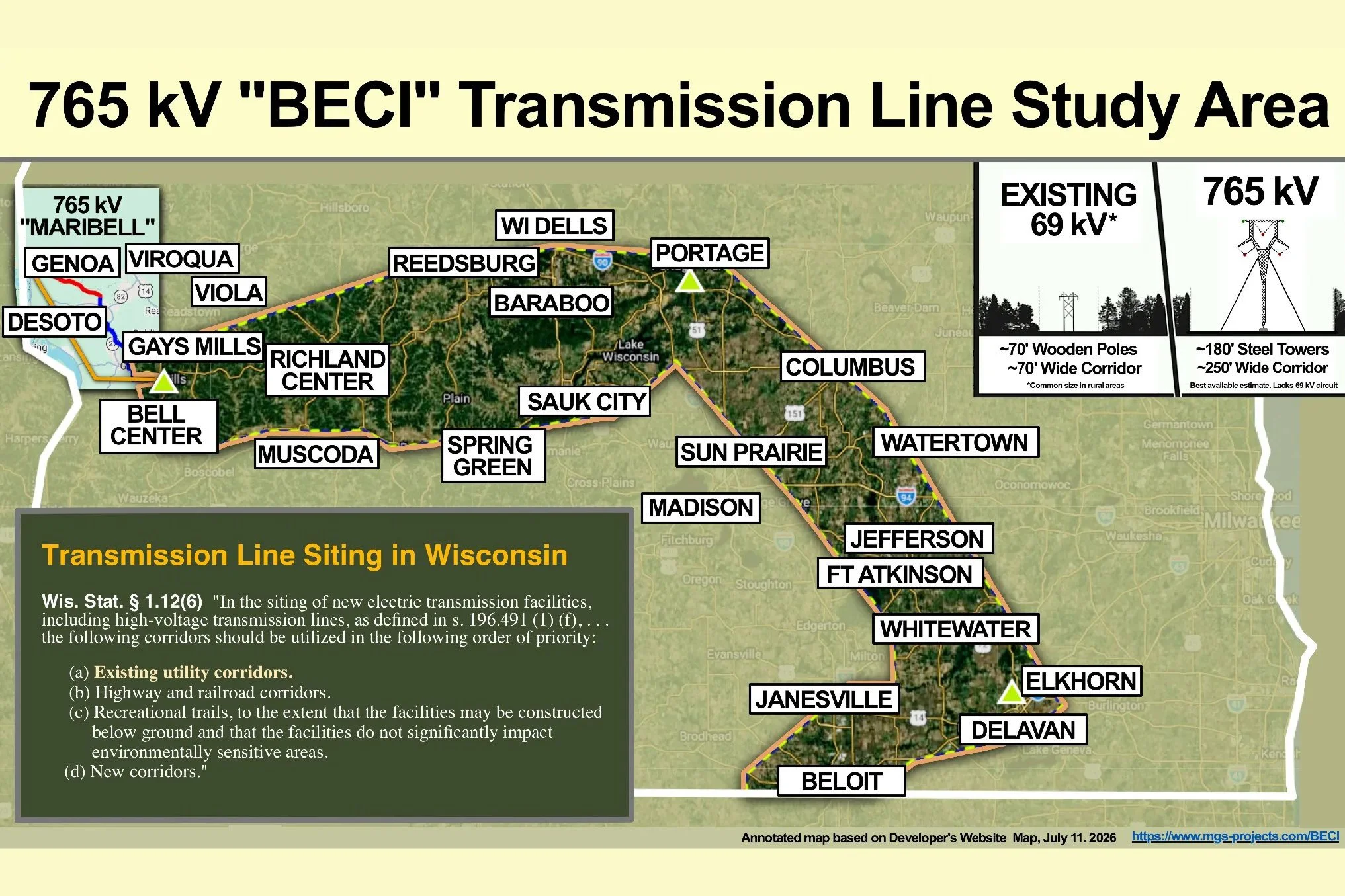 MGS/BECI 765 Transmission Line Open Houses for Columbia/Sauk Counties are Tuesday, August 25