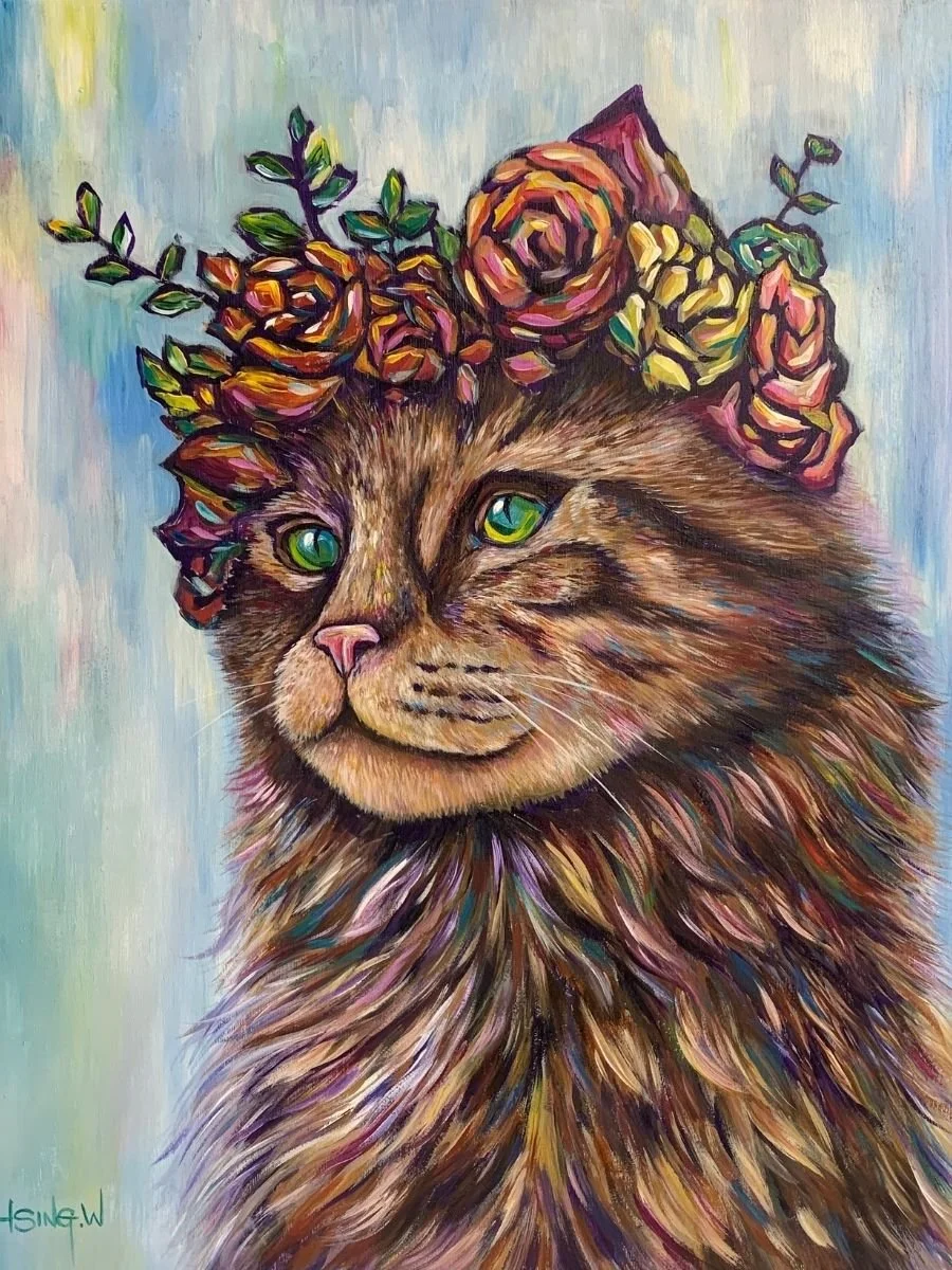 Acrylic cat painting by Laura Webb