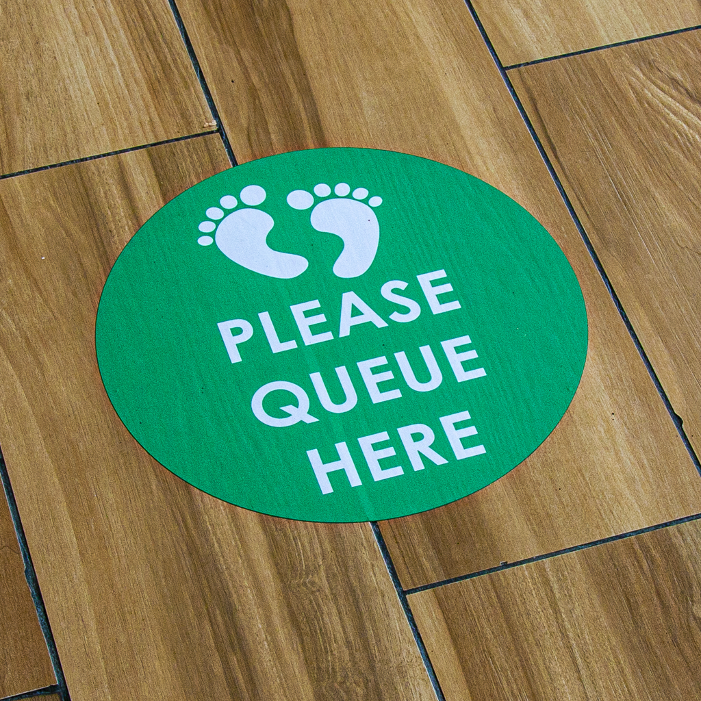 Vinyl floor stickers and labels, printed full-colour and cut to shape