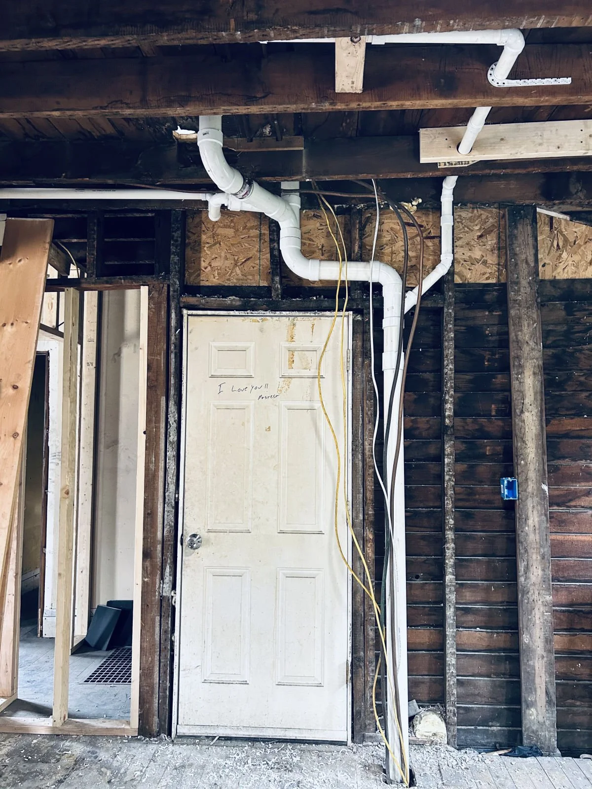 New PVC drain piping and stack in a house being renovated