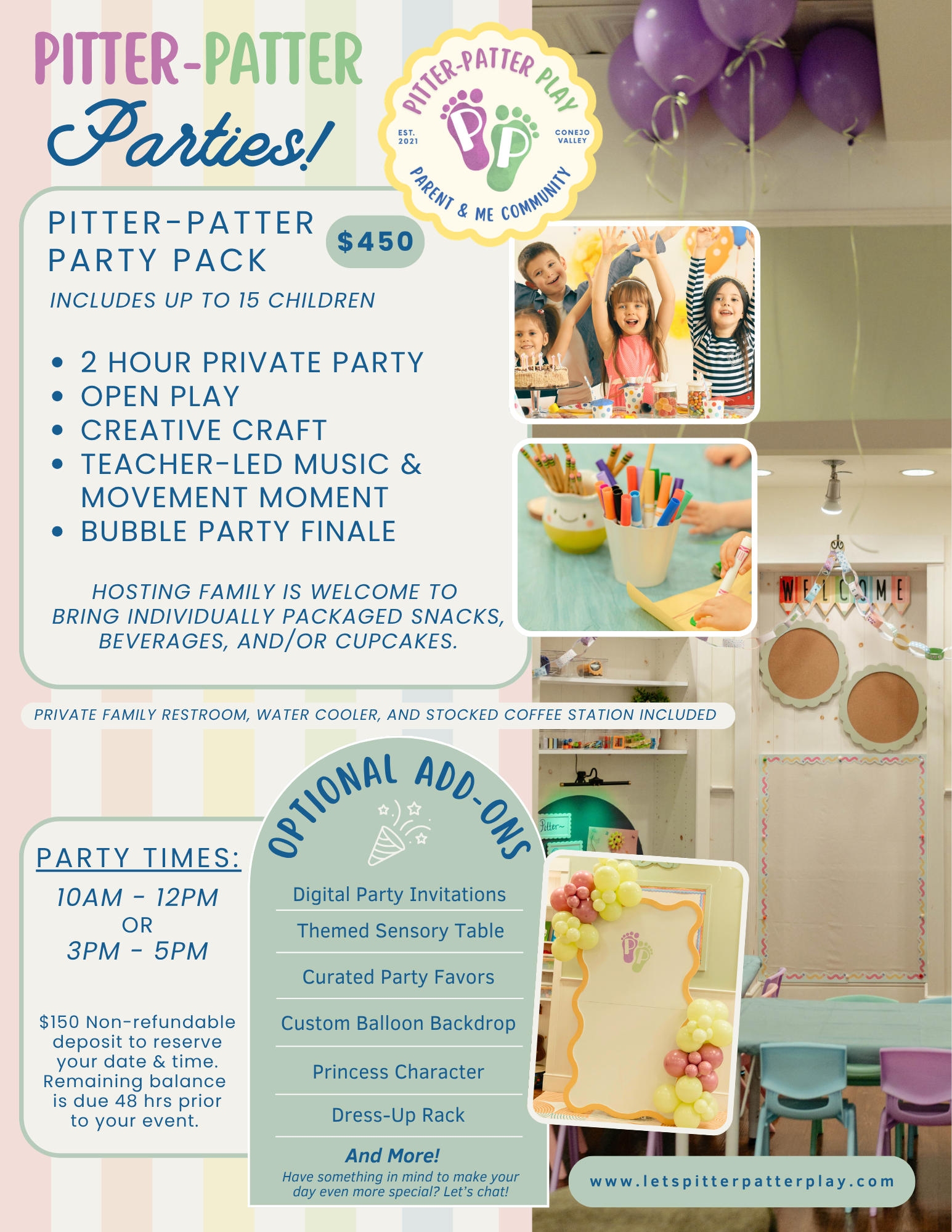 Pitter-Patter Play birthday party package and pricing