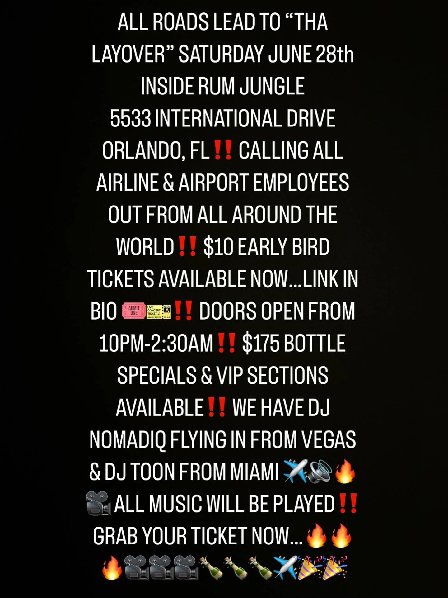 $5 DRINKS B4 11PM‼️ $175 BOTTLES‼️ THA LAYOVER ORLANDO GOING DOWN SATURDAY JUNE 28th‼️‼️ DOORS OPEN FROM 10PM-2:30AM‼️ 5533 INTERNATIONAL DRIVE ORLANDO, FL #orlando #florida #aviation #airport #travel #explore #explorepage #mco #flightattendant #pilo