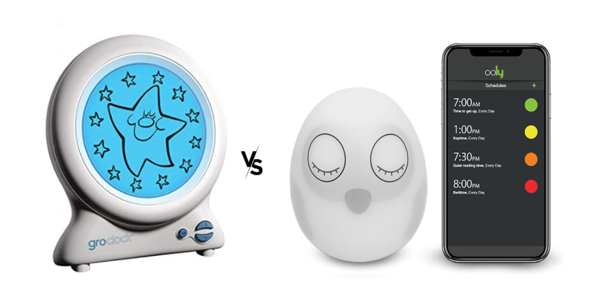 Match comparatif GroClock vs Ooly! Selon Brigitte Langevin, experte en éducation au sommeil pour enfant