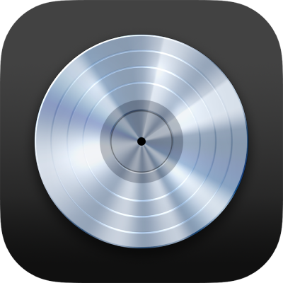 Close-up of a metallic turntable or record player platter on a black background.