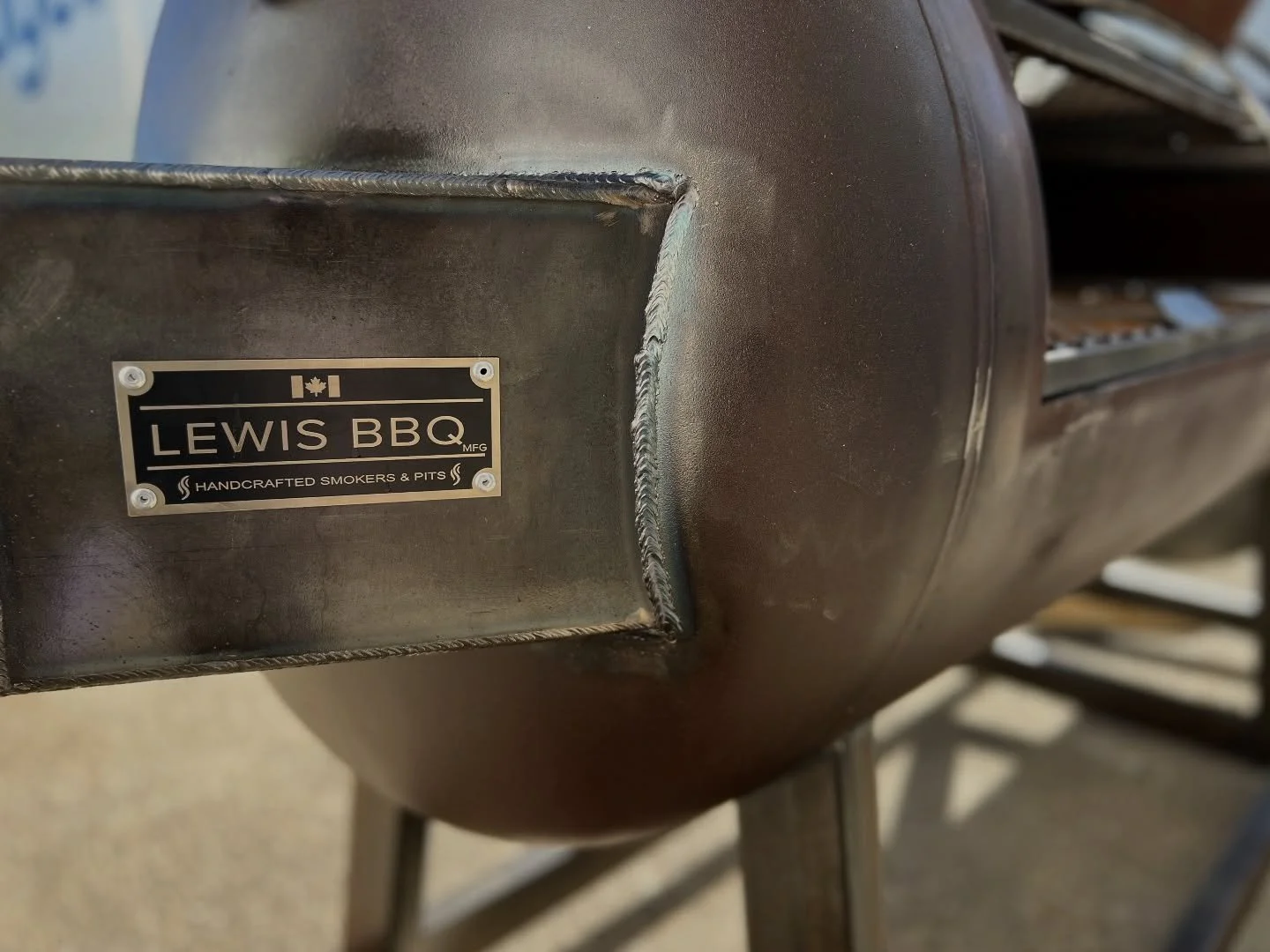 Massive thank you to Troy and Kelly from @lewisbbqmfg for building us our gorgeous smoker 🔥 Can&rsquo;t wait to fire this beast up!