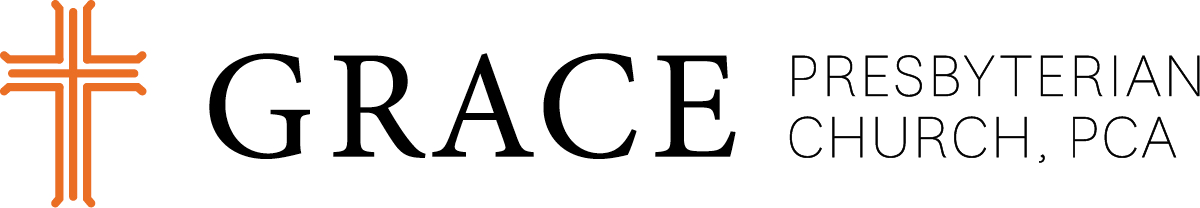 Logo of Grace Presbyterian Church, PCA, featuring an orange cross and black text.