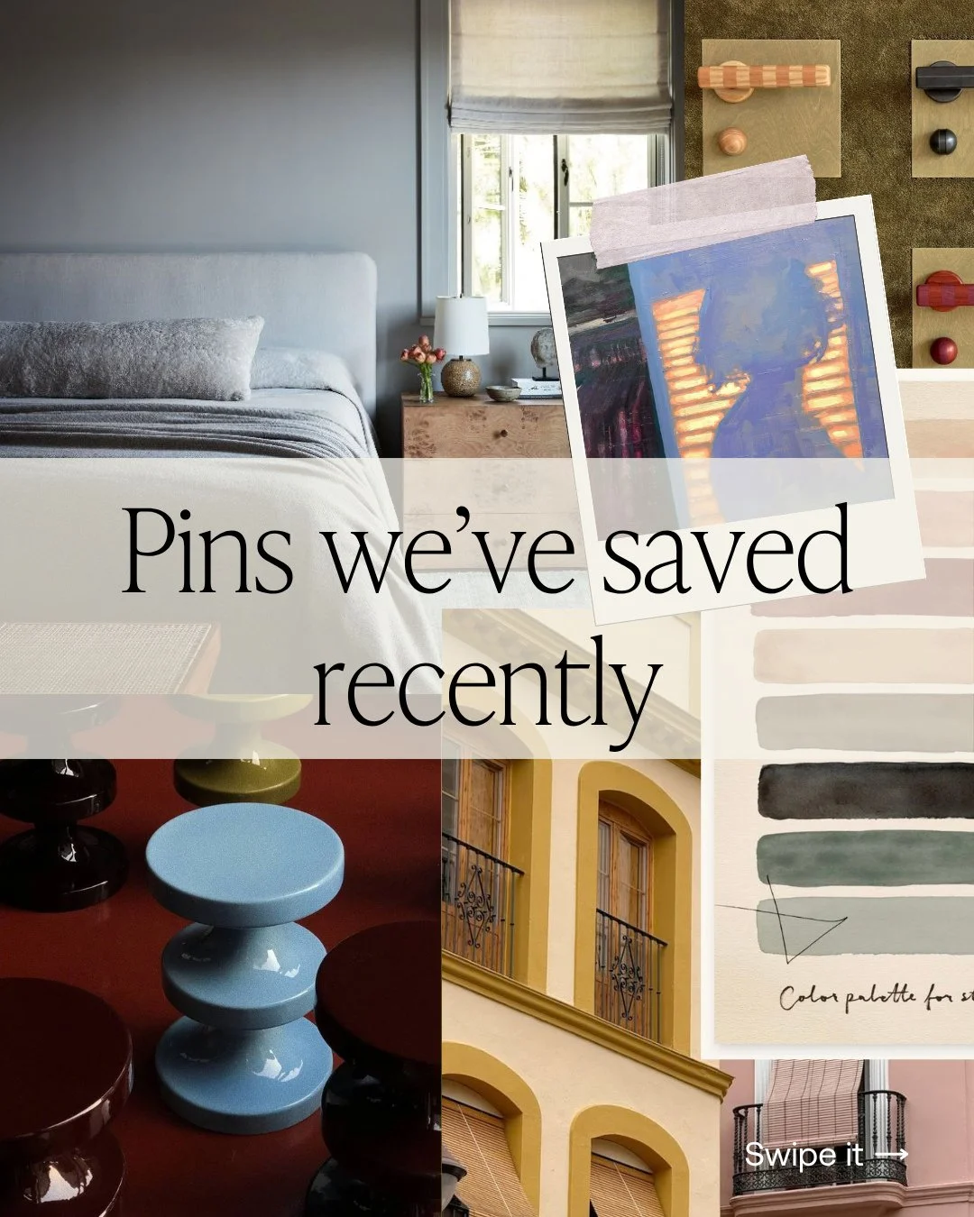 Peek at our Pinterest!⁠
⁠
Recently we&rsquo;ve been pinning a little bit of everything: dessert ideas, dreamy photos, buildings we love, palettes we can't stop thinking about, and some organizing solutions. Pure inspo from our team.⁠
⁠
Share some pin