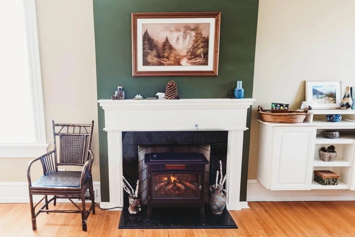 Cozy fireplace ambiance.