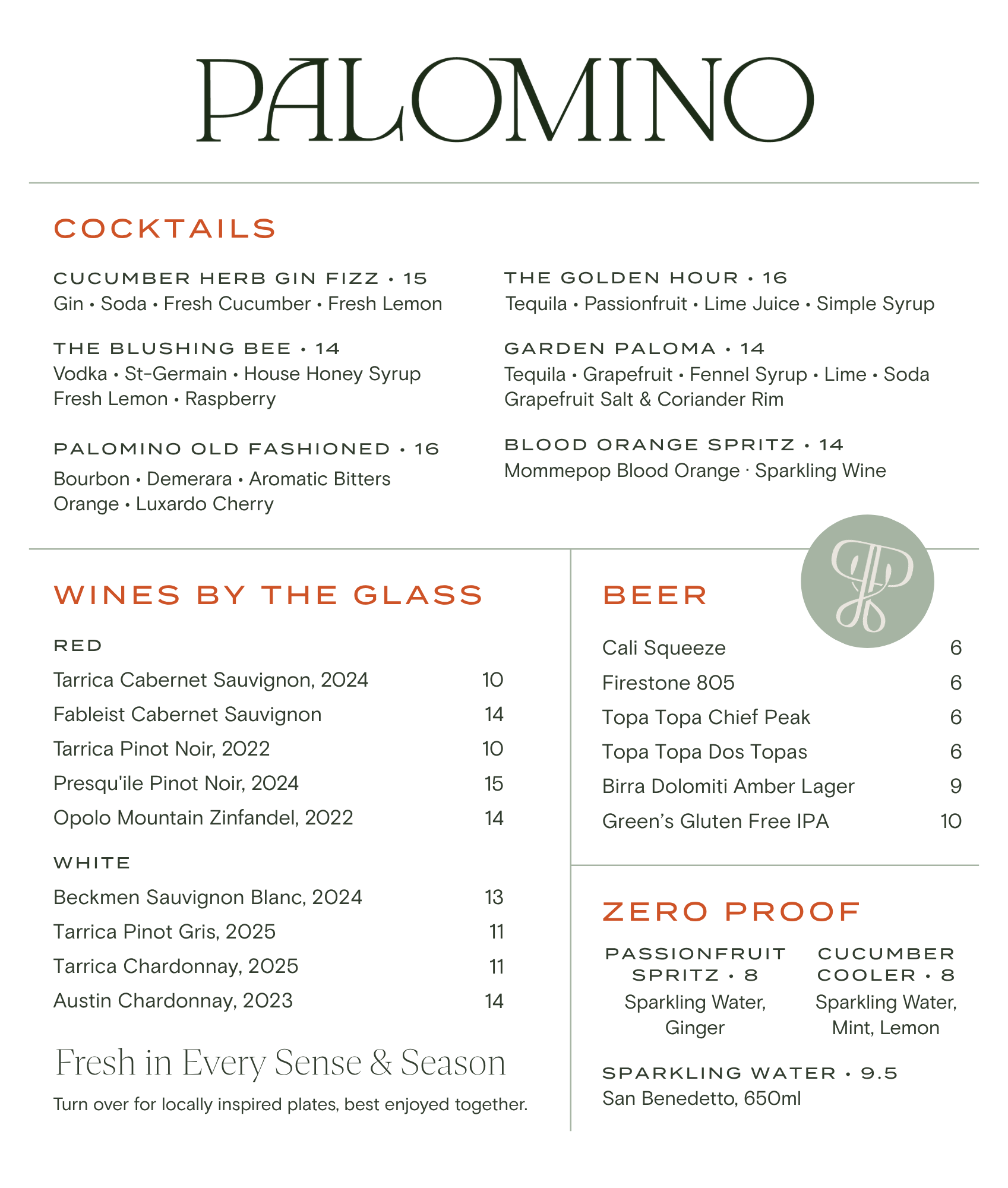 Cocktails and small bites from the patio menu at Palomino in Ventura.