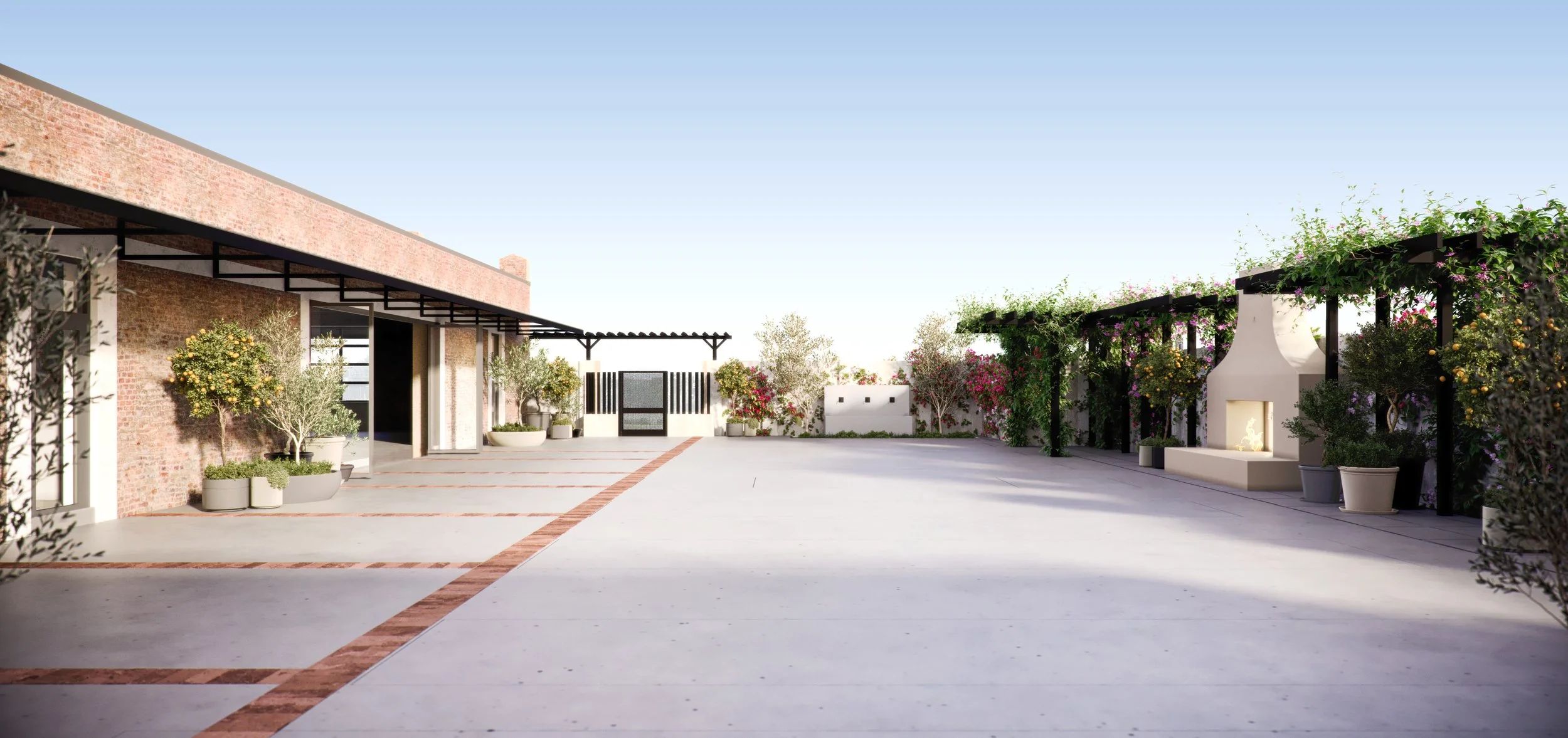 Outdoor wedding and dining space rendering at Palomino Ventura