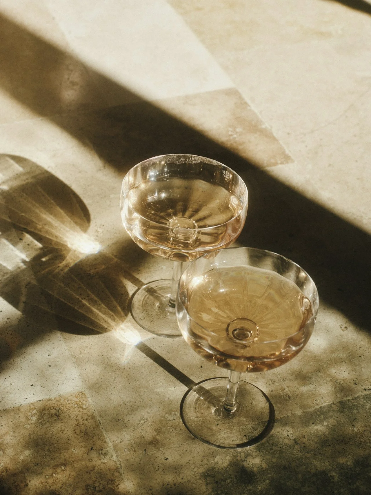 Champagne coupe glasses set for a celebration at Palomino event venue in Ventura.