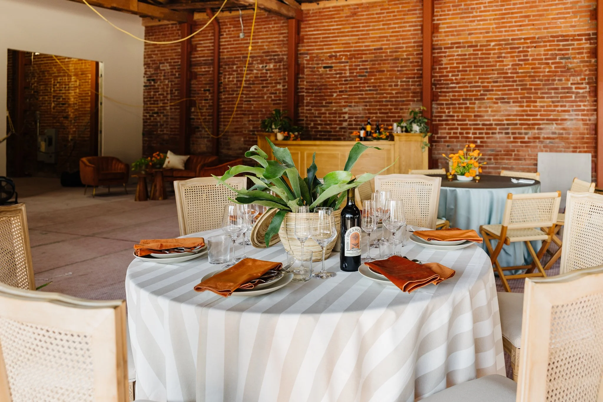 Styled rental tablescape at Palomino event space