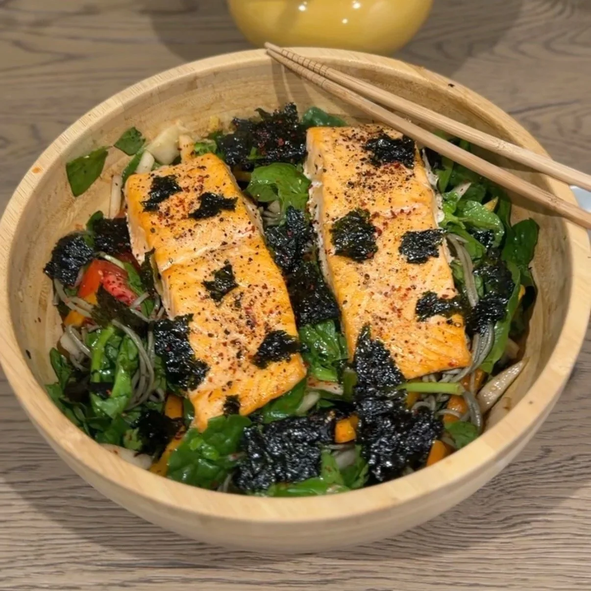 Korean Cold Soba Salad with Baked Fish