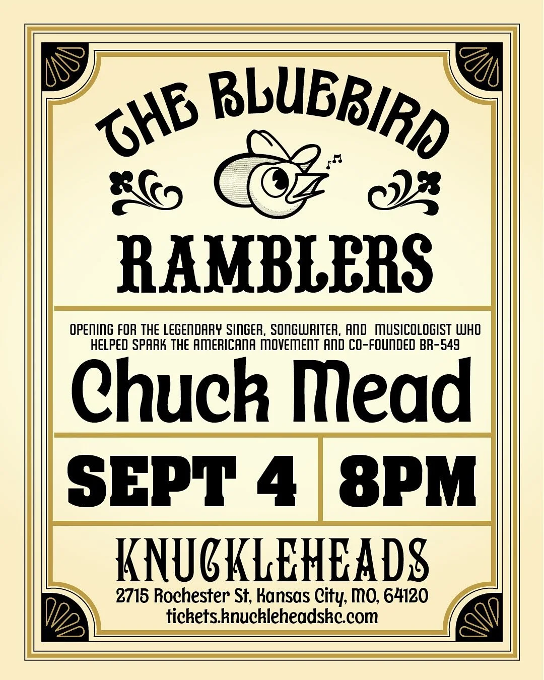 Join us Thursday as we open for Nashville icon: Chuck Mead at KC&rsquo;s favorite live music venue: Knuckleheads