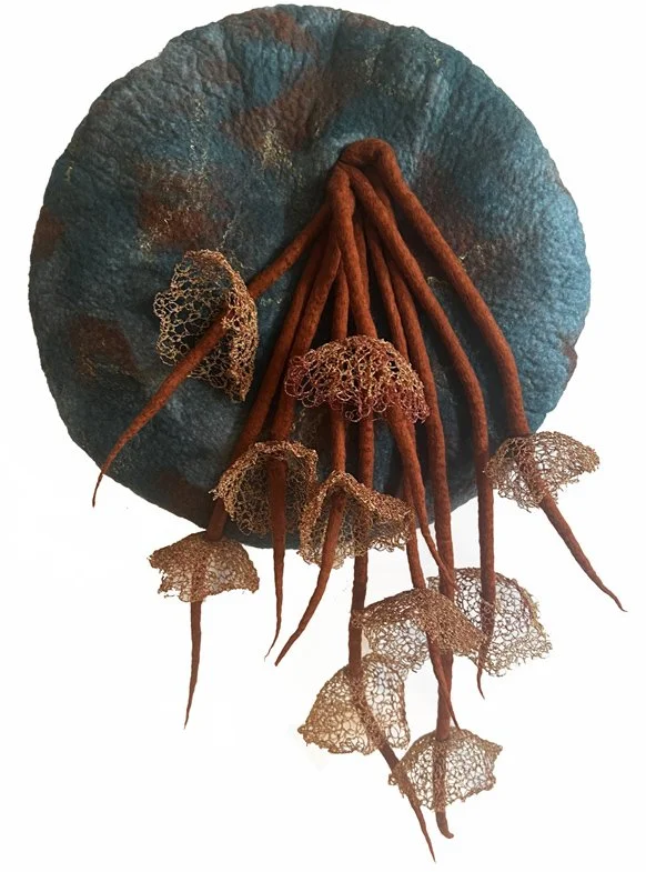 "Proliferating 2" 2024, wool roving, embroidery thread (20 x 13 x 7”)