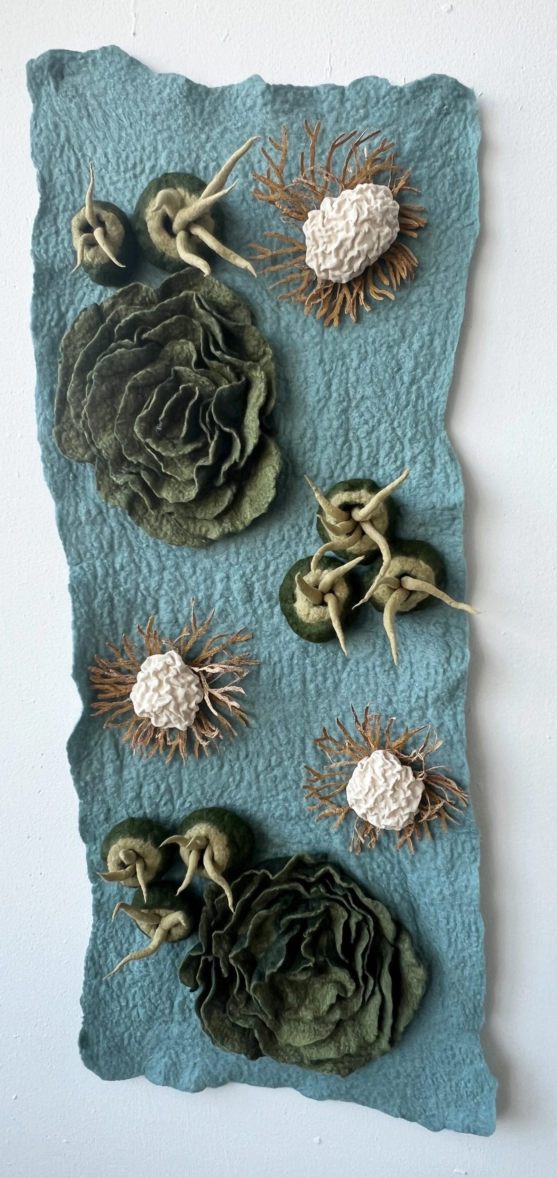 "Coral Group 5" 2025, wool roving, muslin, embroidery thread (36 x 15 x 6”)