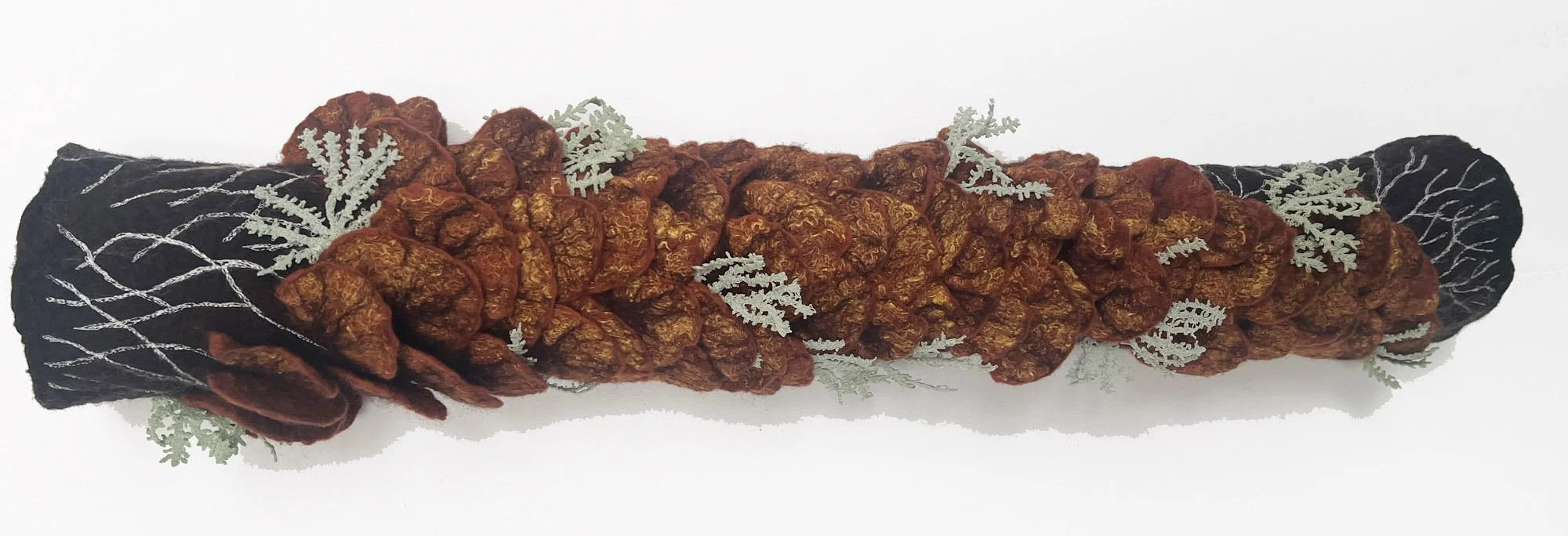 "Epiphytes 8" 2025, wool roving, embroidery thread, acrylic tube (6 x 24 x 4")