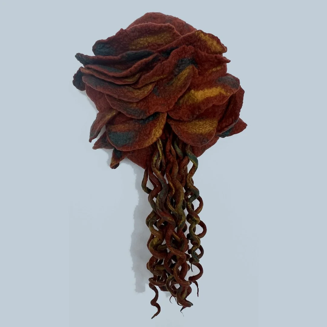 "Sea Creature 2" 2025, wool roving (21 x 11 x 5")