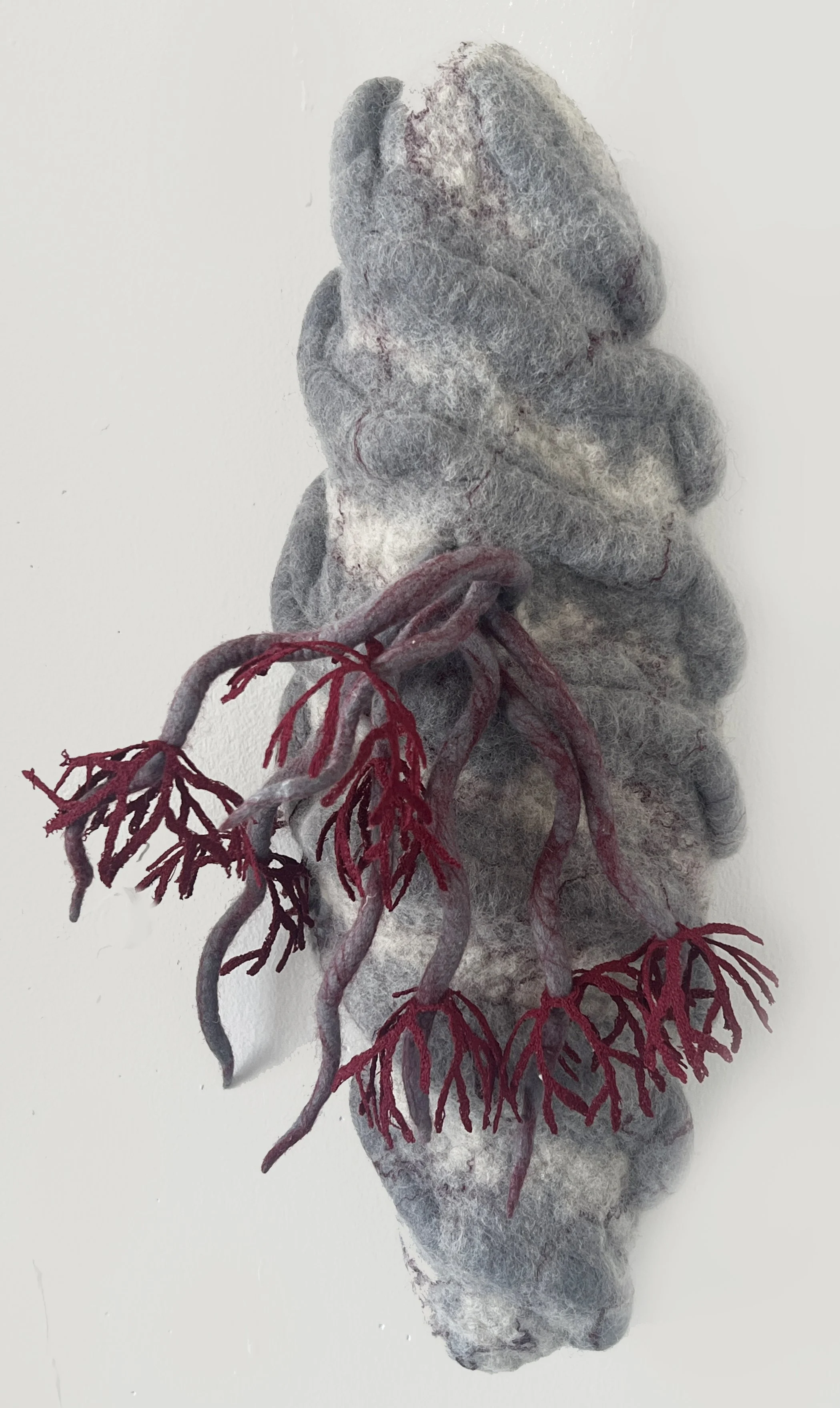 "Coral Rocks" 2023  (16 x 11 x 5") wool roving, embroidery thread