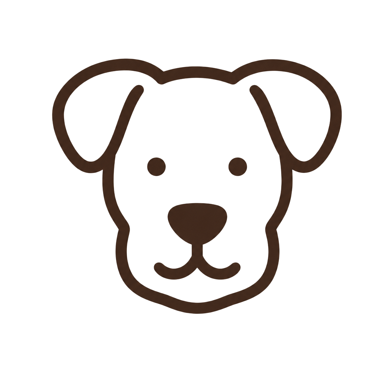 Simple black and white outline drawing of a dog's face with floppy ears.