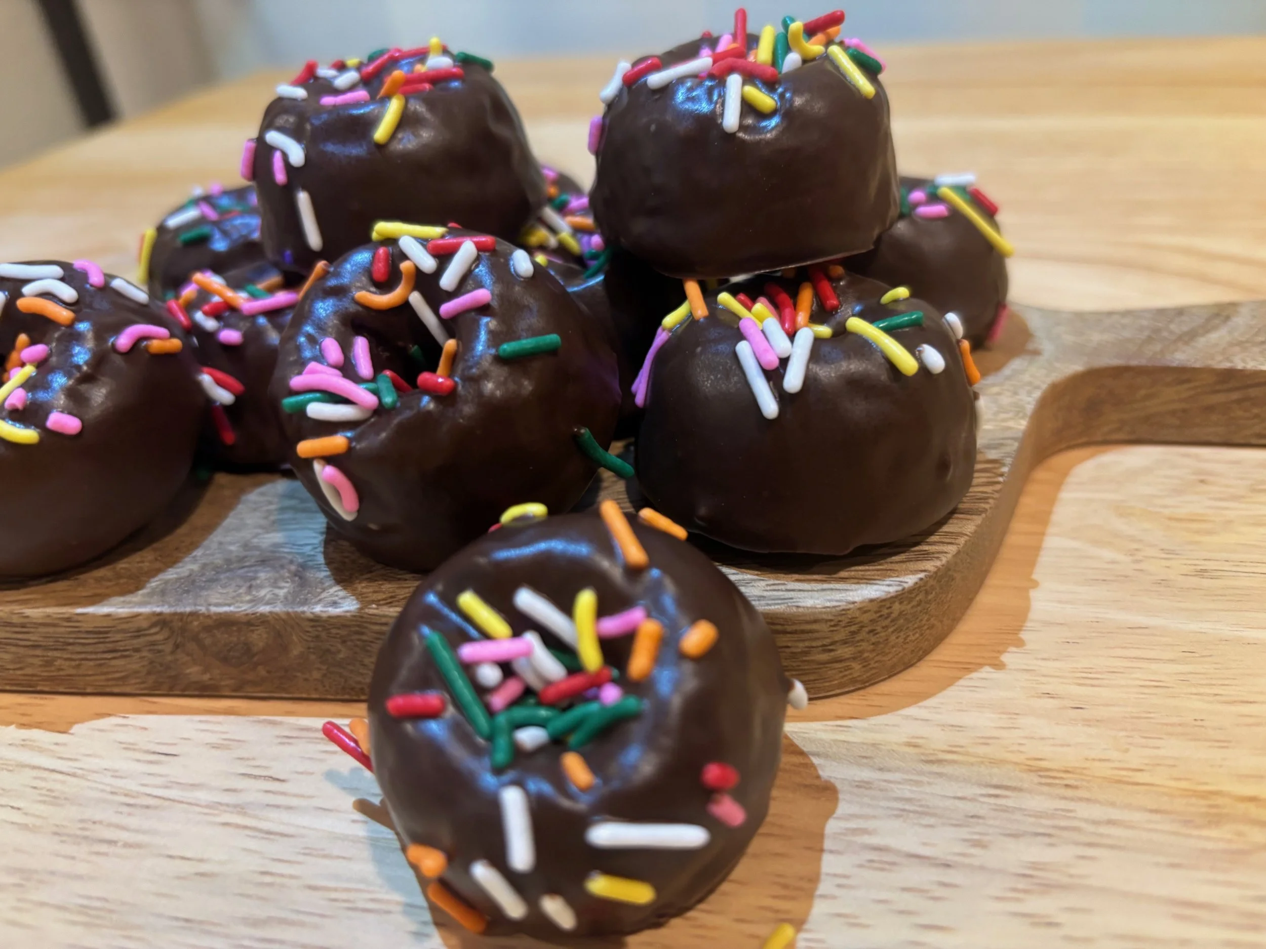 Dark Chocolate Dipped Mini Cake Donuts - Dozen Bag