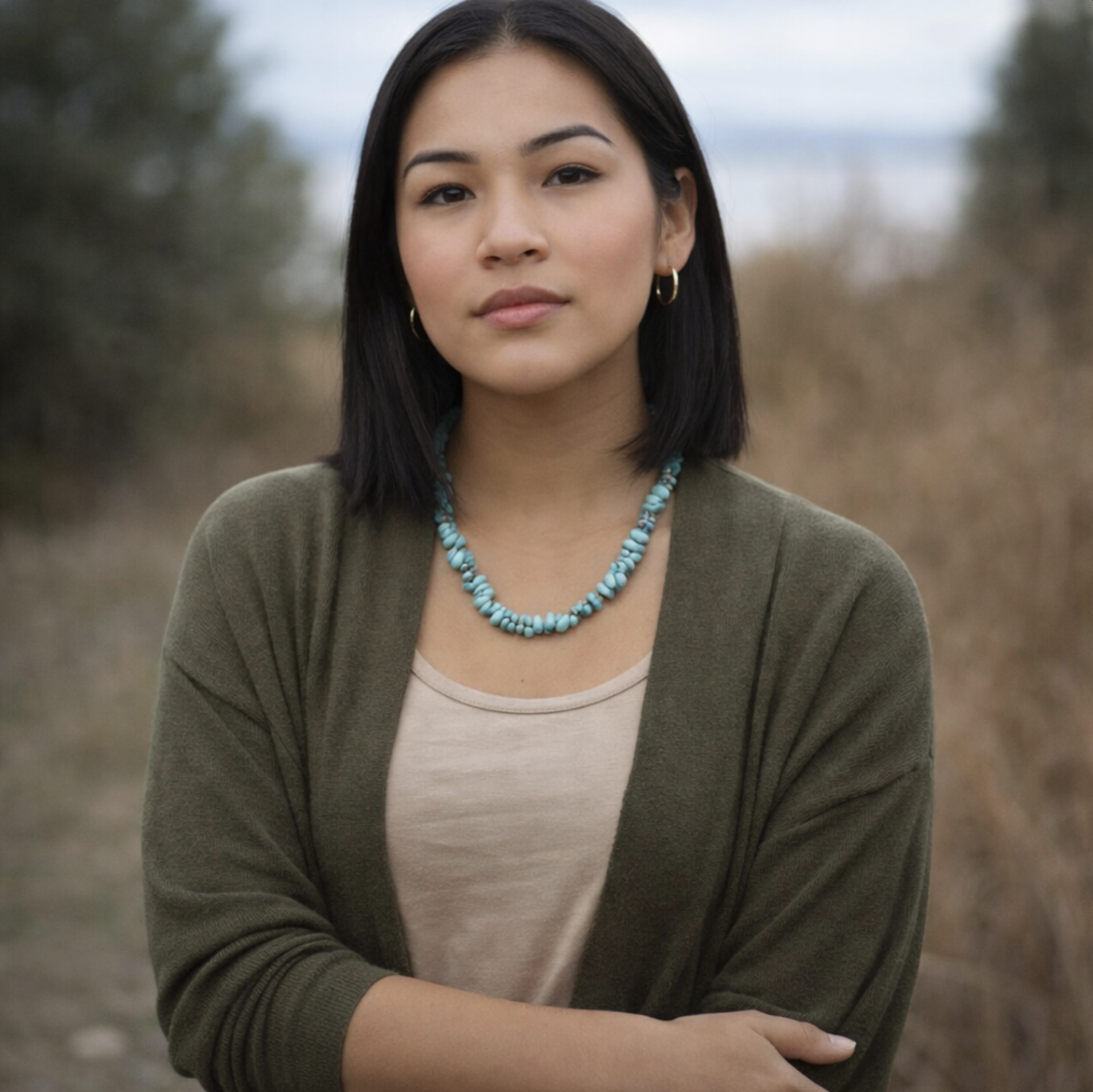 Indigenous woman in Ontario in a calm outdoor setting representing NIHB counselling and mental health support