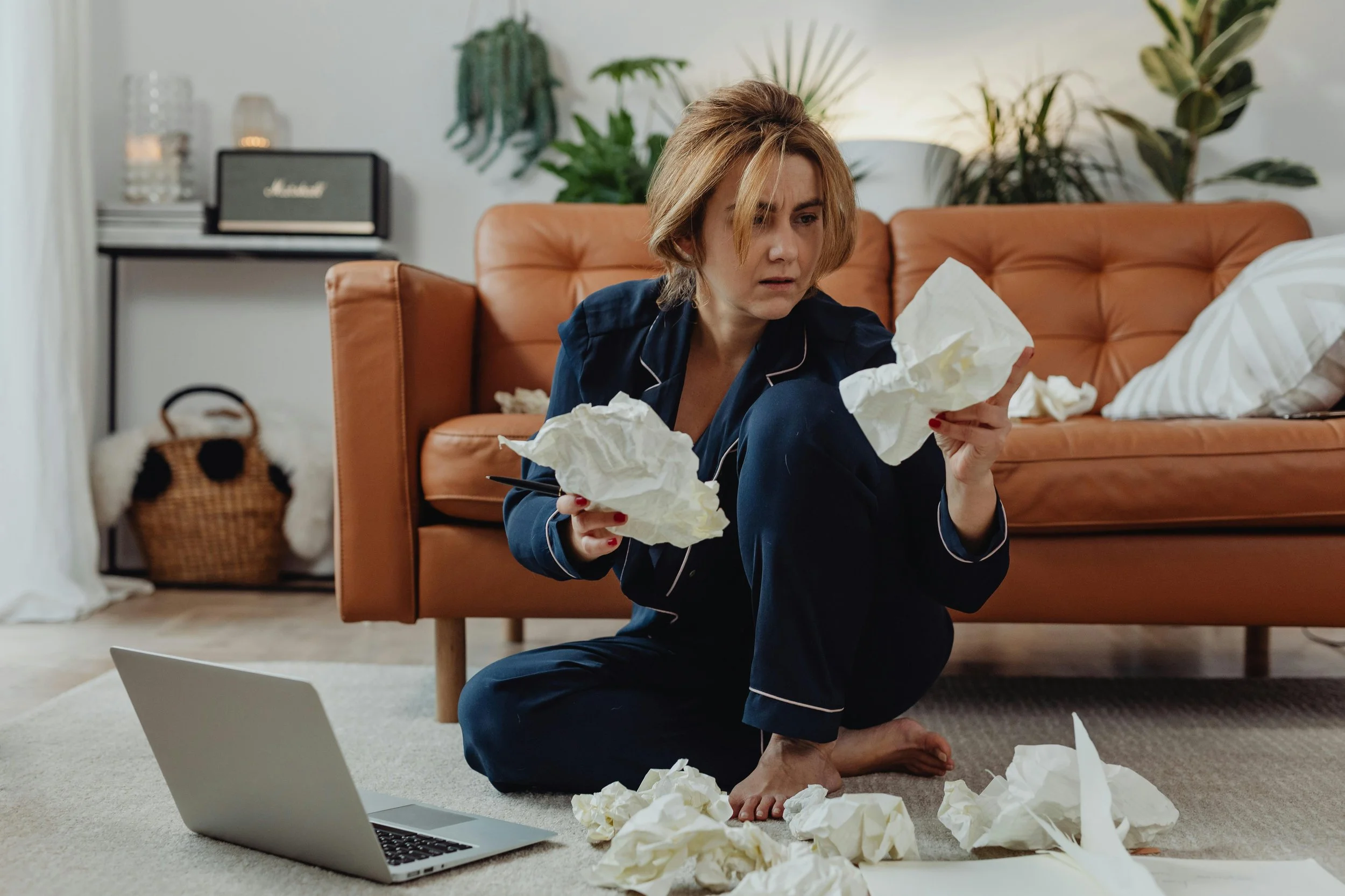 Adult feeling overwhelmed by tasks and executive dysfunction while working at home with ADHD