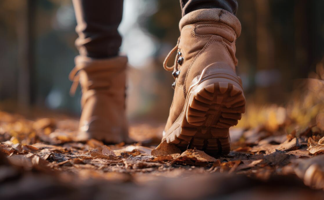 Person walking along a leaf-covered path, representing small steps forward in affair recovery.