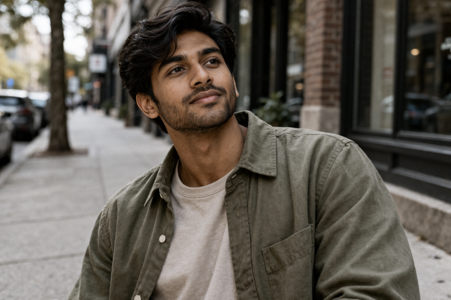 Young man with a calm, confident expression in an urban setting, representing self-esteem and confidence counselling in Ontario