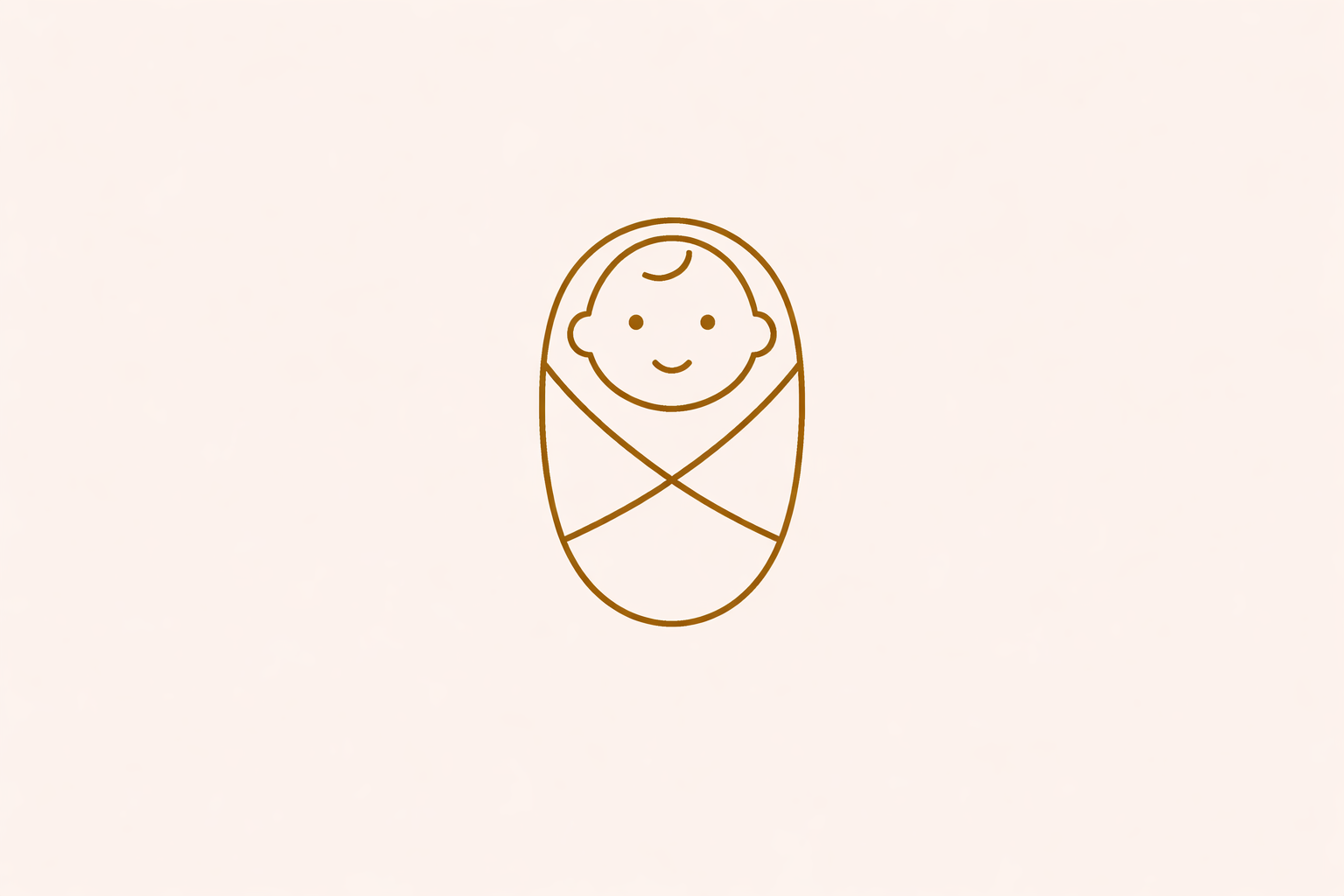 Simple line drawing of a smiling baby wrapped in a blanket.