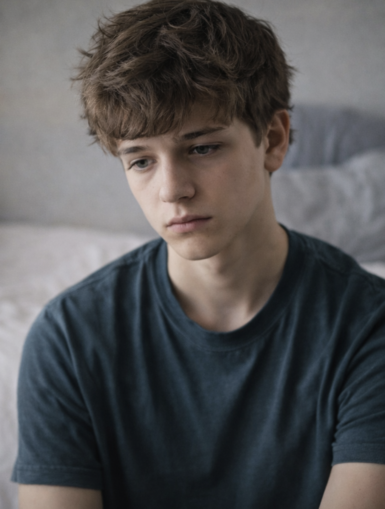 Teen boy sitting with numb expression, representing teen anger and emotional regulation therapy in Smiths Falls, Ontario at Watkins Counselling & Wellness