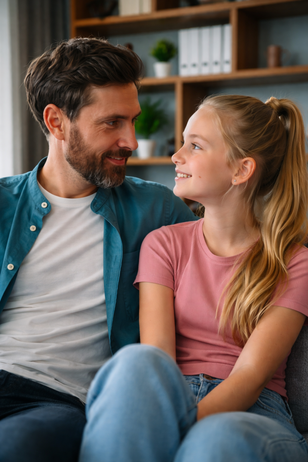 Father and teenage daughter sharing a positive moment, symbolizing family and parent-teen counselling support in Smiths Falls.