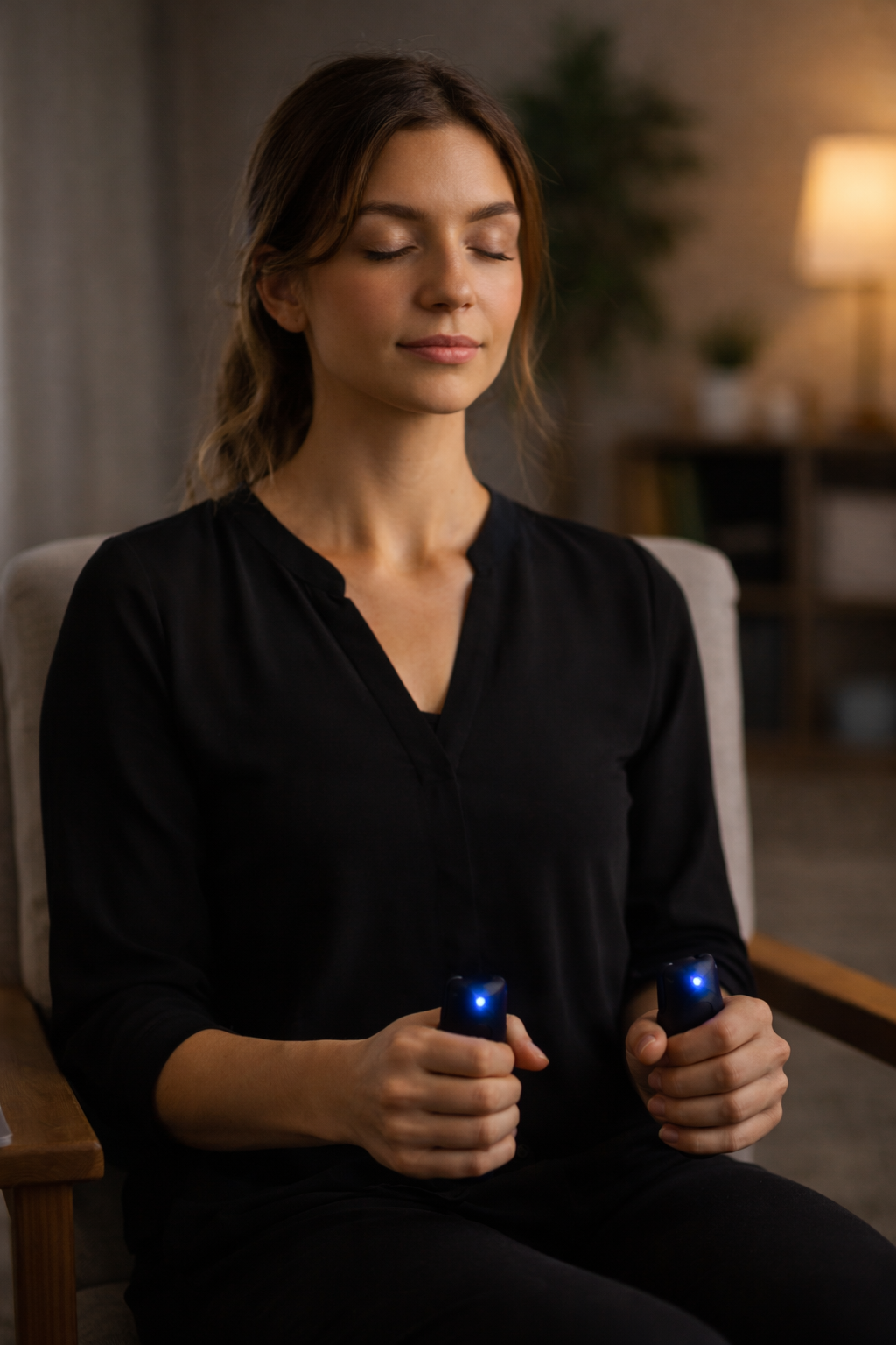 Visual representation of EMDR therapy in Ontario using bilateral stimulation devices to support trauma healing, anxiety treatment, and emotional regulation at Watkins Counselling & Wellness.