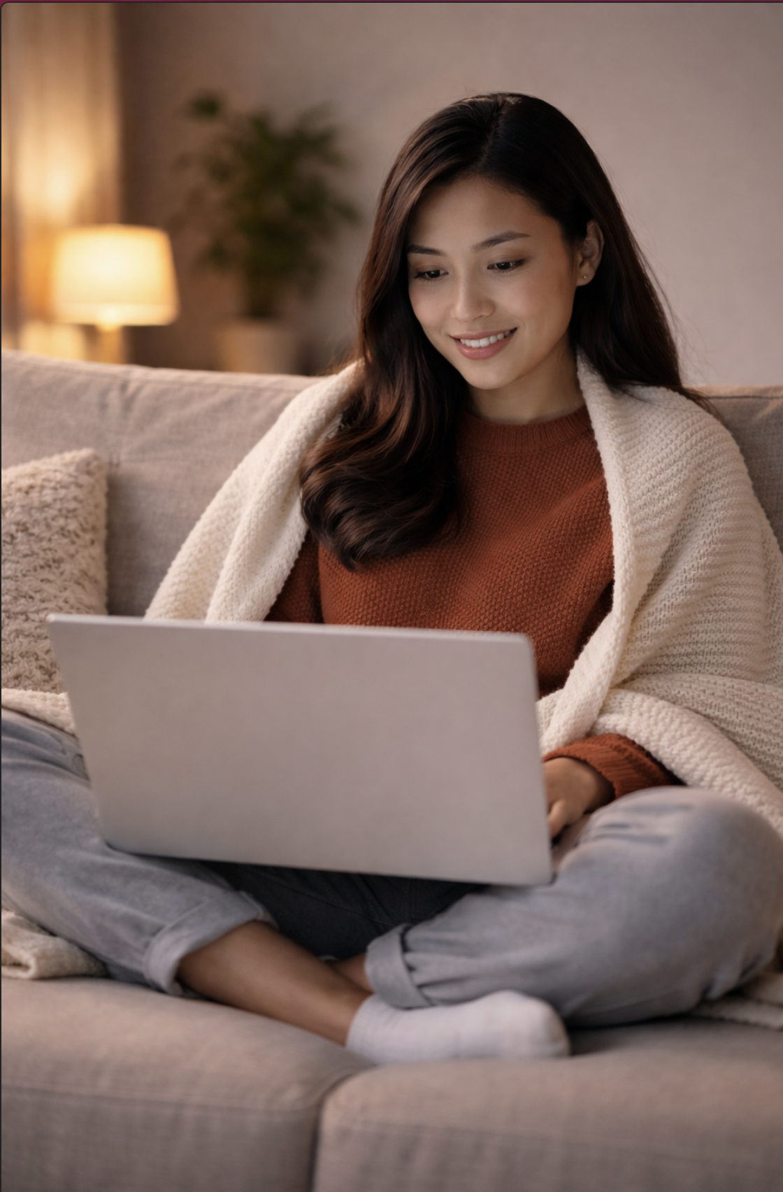 Woman using a laptop at home during a virtual Solution-Focused Brief Therapy session in Ontario at Watkins Counselling & Wellness