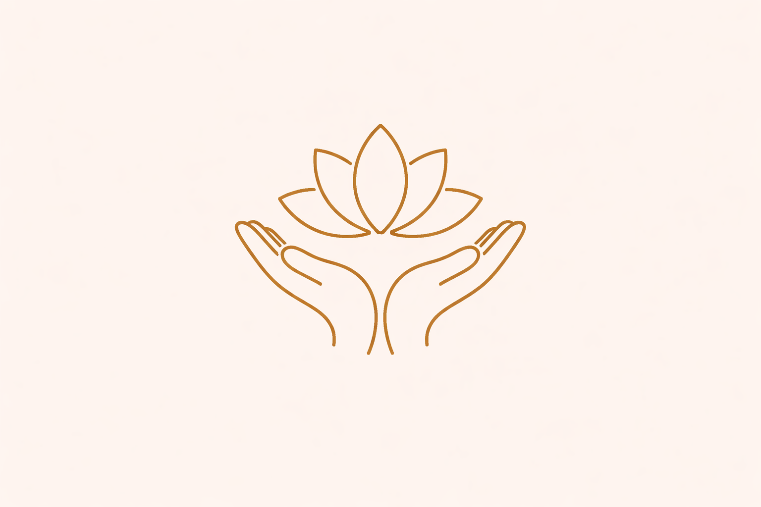 Line drawing of two hands gently holding a stylized lotus flower.