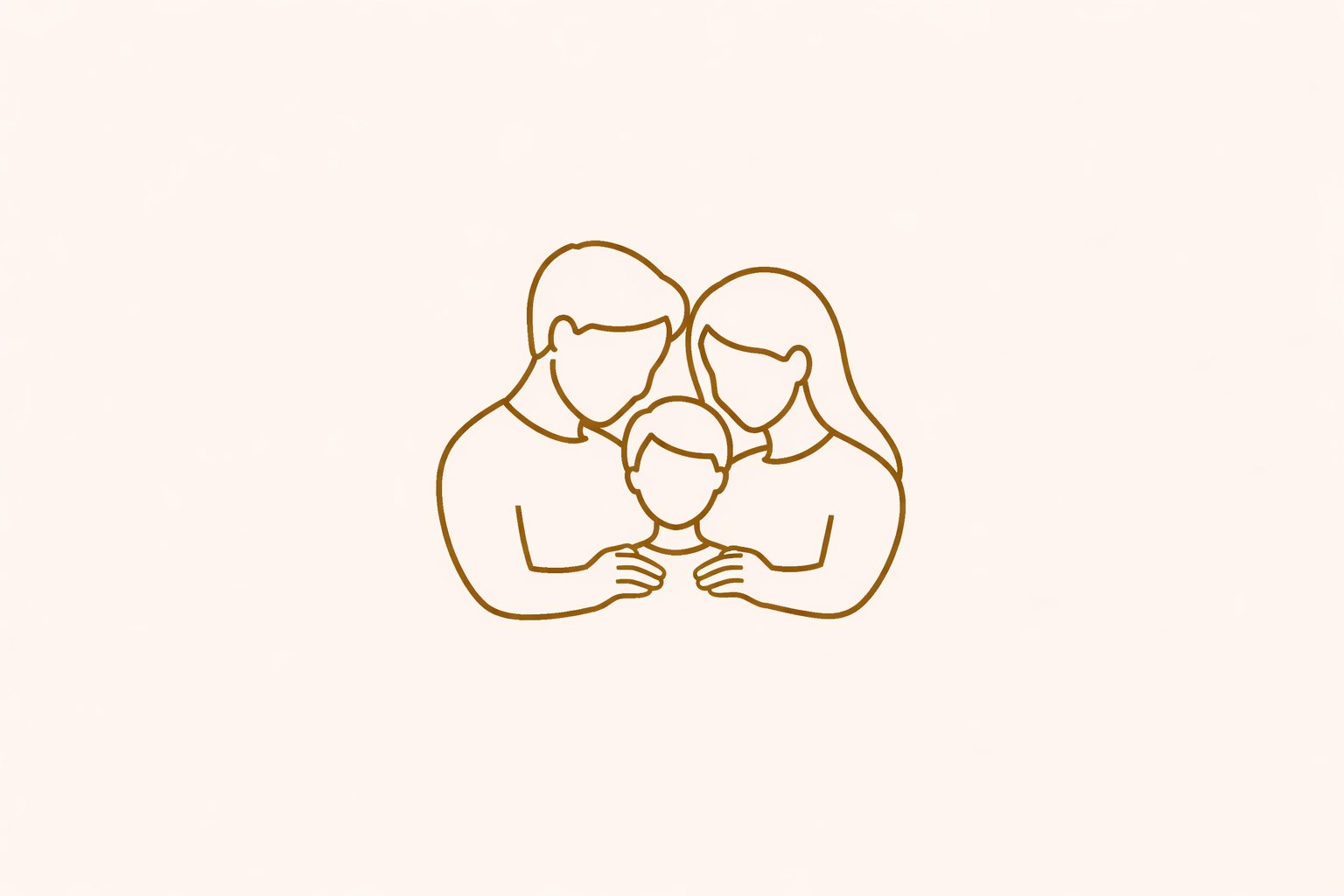 Line drawing of a family of three, with two adults and a child in the center.