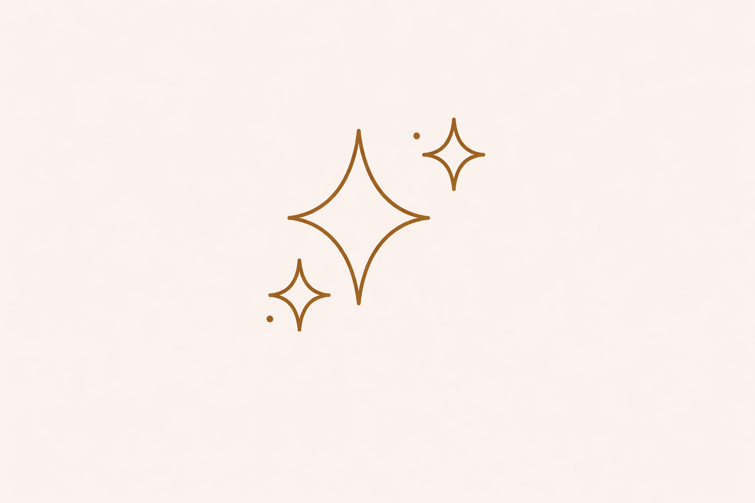 Minimalist illustration of three sparkle icons in brown on a light beige background.