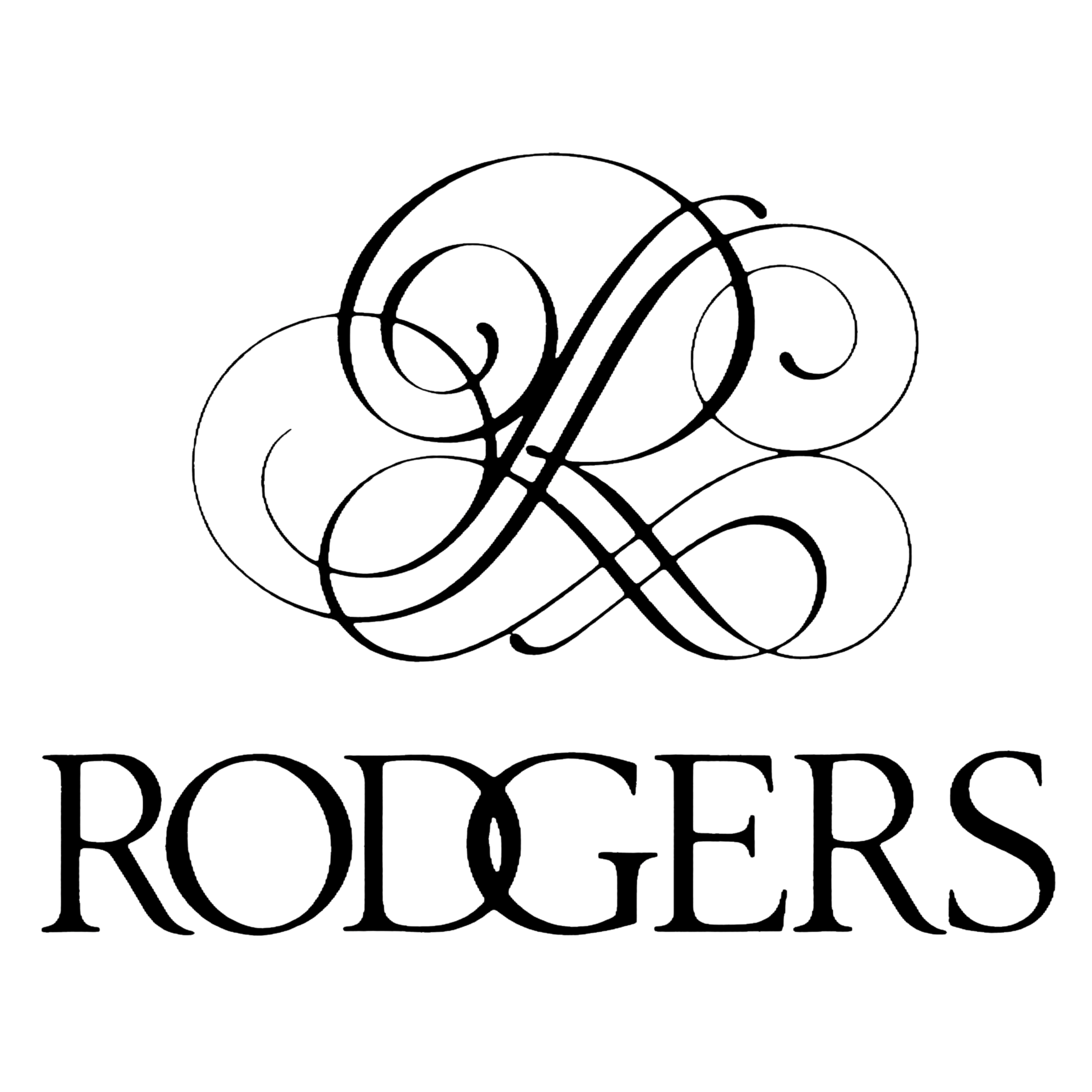 Line art illustration of an ornately stylized letter R with the name Rodgers beneath it. This is the logo for a major church organ builder.