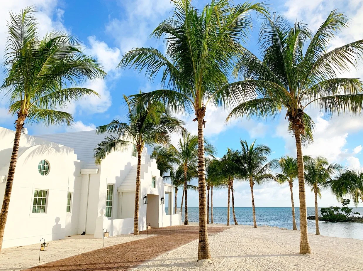Palm-lined grounds beside the ocean at Isla Bella Beach Resort